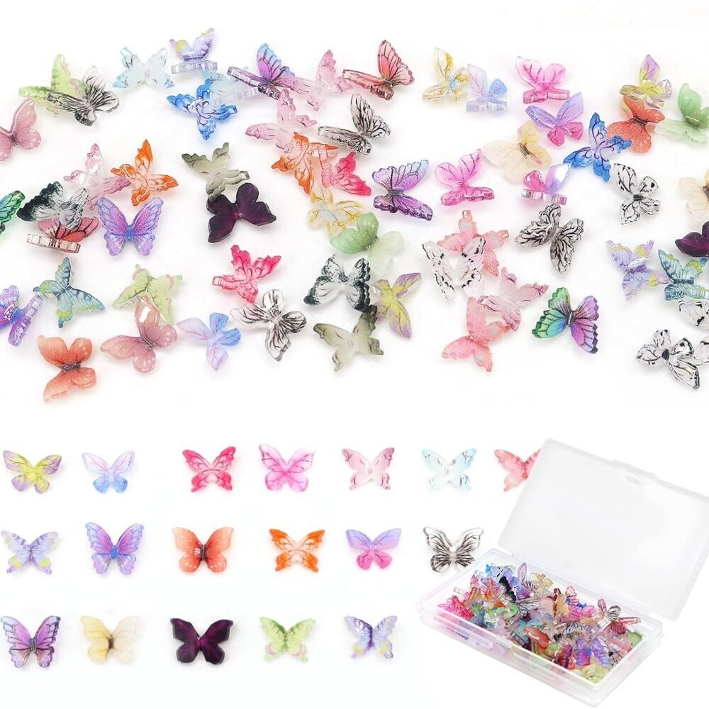 60Pcs Mini Resin Butterflies, Miniature Dollhouse Accessories Tiny Butterflies f